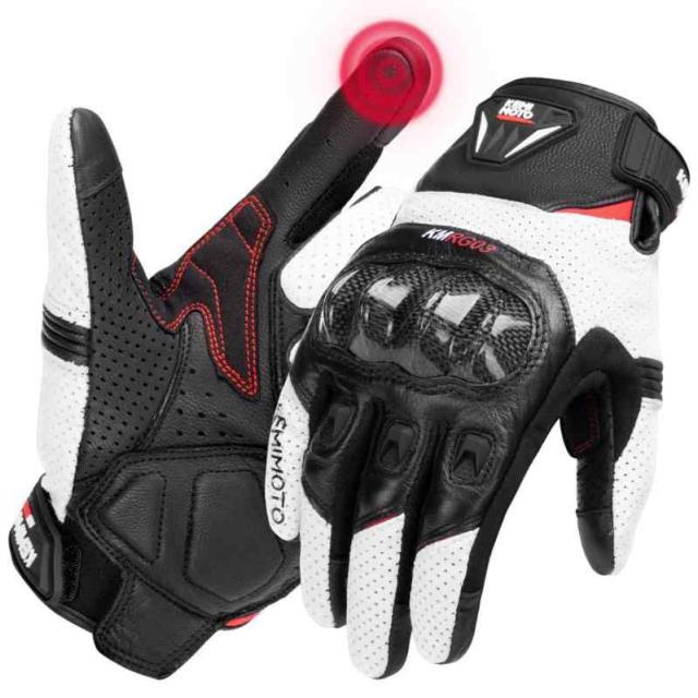 KEMIMOTO バイク グローブ 羊革 オートバイグローブ 素手 撥水 バイク用 グローブ スマホ対応 メンズ レディース 春夏秋冬 自転車 アウトドア 耐衝撃 耐用性 M-XL (L, ホワイト)