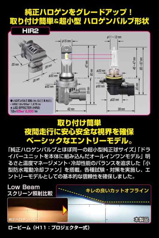 IPF ヘッドライト フォグランプ LED 車用 HIR2 4000lm 6500K ホワイト 12V用 2本入 車検対応 ドライバーユニット一体型 冷却ファン内蔵 ハロゲンサイズ型 取付簡単 Eシリーズ E1R1HFBW_2
