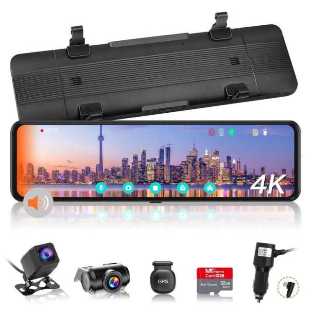 VANBARドライブレコーダー ミラー型 分離 IMX415センサー 800万画素 (4K+1080P)