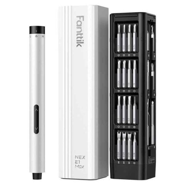 Fanttik E1 Max 電動精密ドライバー 50種類ビット付属 マグネット収納 2段階トルク調整 200RPM 高速回転 Type-C充電式 S2鋼 高耐久ビット スマホ PC 時計 カメラ ドローン 修理 DIY 工具キット (ホワイト)