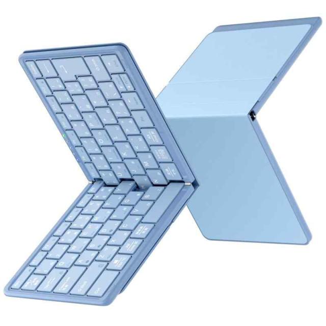 キーボード ワイヤレス 折りたたみ式 JIS標準日本語配列 ipad/iphone キーボード Bluetooth マルチペリング (ブルー, 小型)