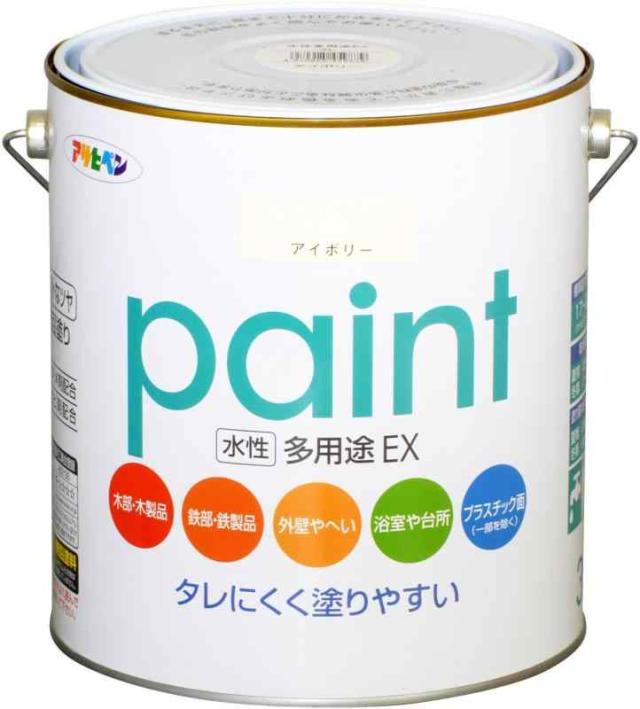アサヒペン 水性多用途EX 3L アイボリー 塗料 ペンキ 水性 多用途 屋内外用 半ツヤ ソフトなツヤ 低臭 防カビ サビドメ剤配合 タレにくく塗りやすい シックハウス対策品 日本製