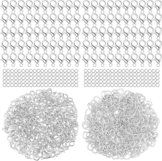 カニカン 12mm 約100個 丸カン 5mm 約200個入 セット メガネチェーン マスクチェーン グラスチェーン ネックレス ブレスレット アンクレット 金具 留め具 アクセサリー ストラップ パーツ ハンドメイド DIY材料 (10mm, シルバー)
