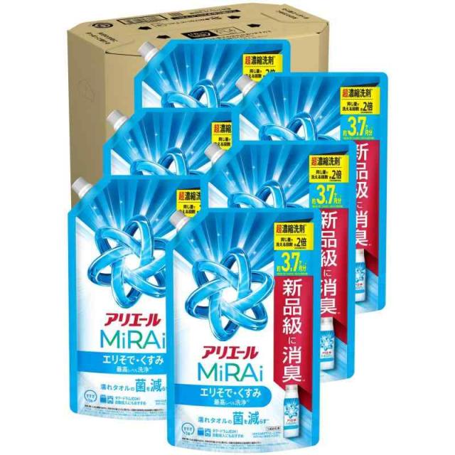 アリエール ミライ 超濃縮 液体【ケース品】大容量 1170g×6袋 エリそで・くすみ最高レベル洗浄 コンパクト 洗濯洗剤 詰め替え