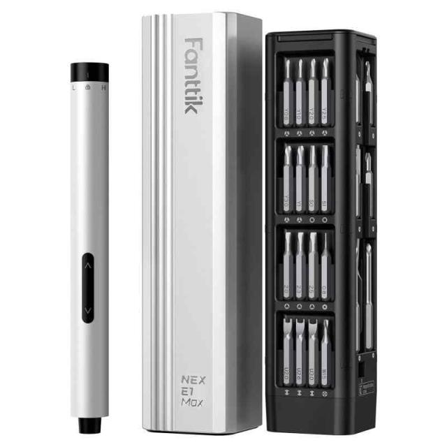 Fanttik E1 Max 電動精密ドライバー 50種類ビット付属 マグネット収納 2段階トルク調整 200RPM 高速回転 Type-C充電式 S2鋼 高耐久ビット スマホ PC 時計 カメラ ドローン 修理 DIY 工具キット (シルバー)