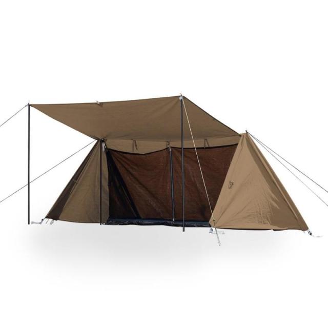 Campers Collection [キャンパーズコレクション 山善] 軍幕 テント ソロ用 1〜2人 キャンプ アウトドア 火の粉に強い オールシーズン 簡単設営 インナーテント・フライポール付属 TC素材 ブラウン TCハーフシェルター THF-34