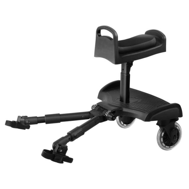 Beberoad 2 ｲン 1ベビーカーボード ベビーカーステップ ステップボード 取り外し可能シート付 快適乗り心地 上15ヶ月〜5年の子供に適用 耐荷重25kg 取付簡単＆収納便利 (ブラック)