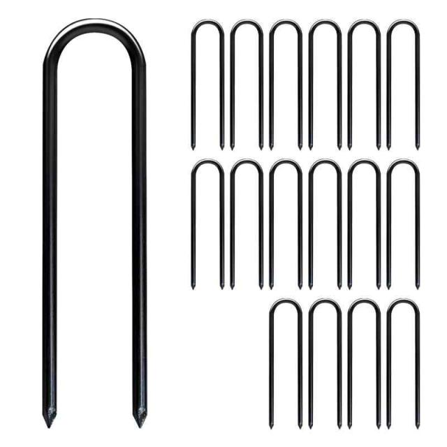 Sutekus U形ペグ U字 内幅6cm 長さ30cm 直径6mm テントペグ キャンプ サッカーゴール トランポリン など固定用 収納袋付き 16本セット (ブラック)