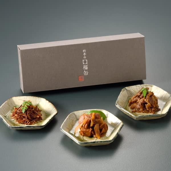 料亭の口福缶ギフト「ちりめん山椒30g・きんぴらまぐろ80g・仙台牛のすき焼煮50g」 ギフト包装済み 贈答品 中元 歳暮 化粧箱 缶詰 おつまみ ブランド 下鴨茶寮 料亭