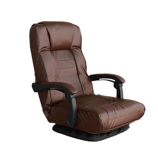 平インテリア産業 肘掛け連動 回転座椅子 14段階リクライニング 360度回転 ポケットコイル座面 合成皮革 折りたたみ ダークブラウン