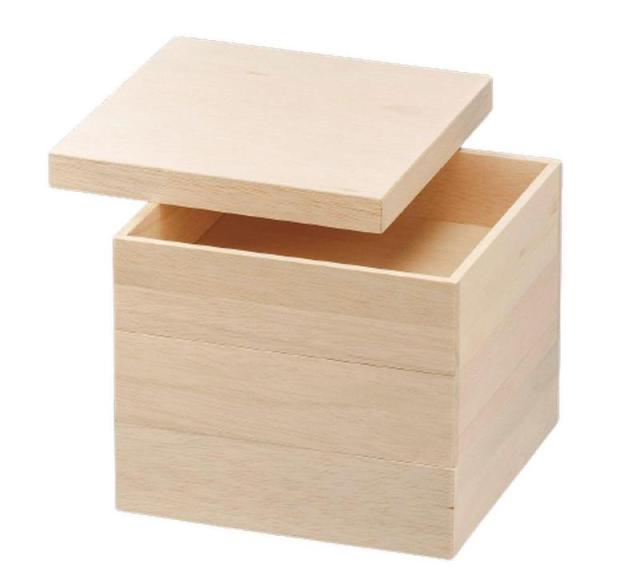 J-kitchens 重箱 3段 木製 8寸 富貴宝白木 お重箱 24.2cm x 24.2cm x 19.0cm 日本製