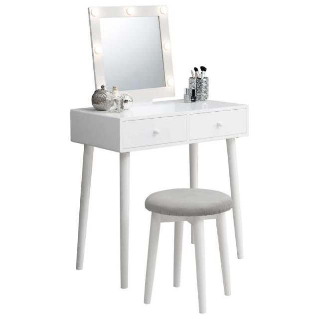 萩原 ドレッサー 鏡台 化粧台 女優ミラー LEDライト7個付 三色照明モード