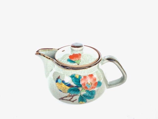 百華園 九谷【急須】大 椿に鳥【裏絵】陶器 保温 350ml 単品