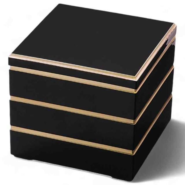 J-kitchens 重箱 3段 8寸 校倉 黒渕金 23.9cm x 23.9cm x 19.2cm 日本製