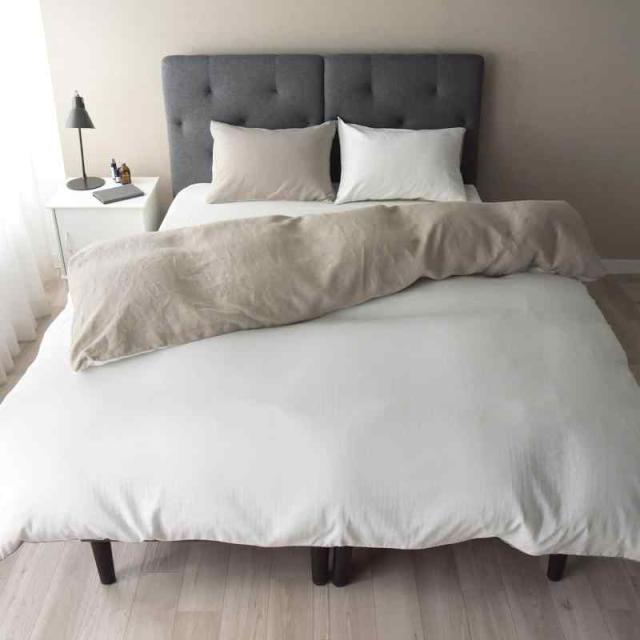 Sleep Tailor 掛け布団カバー 日本製 麻と綿ガーゼのリバーシブル フレンチリネン 和晒しダブルガーゼ 綿100% 麻100% コットン 掛けカバー 羽毛布団カバー おしゃれ 北欧 シーツ スナップボタン【a.n.d】 (和ピュアホワイト×麻ベー