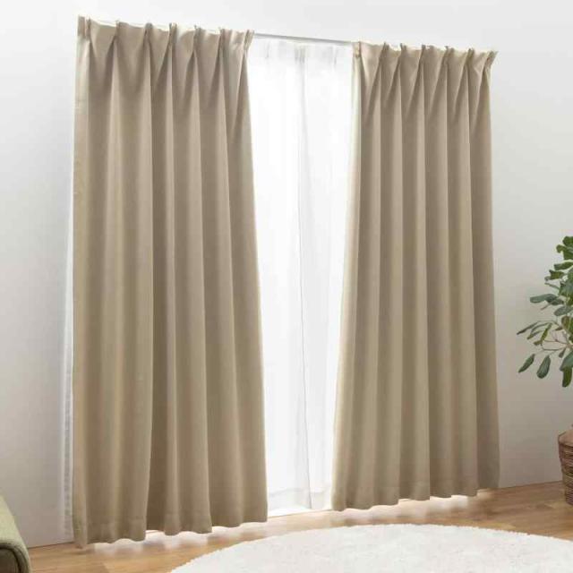 ユニベール すぐに使えるセットカーテン(レース付き) 1級遮光 UV70%以上 ミラー 省エネ 洗える ブリンク (ベージュ, 丈190 cm x 幅100 cm (1枚組))