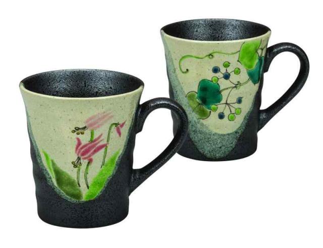 九谷焼 陶器 ペア マグカップ 野花