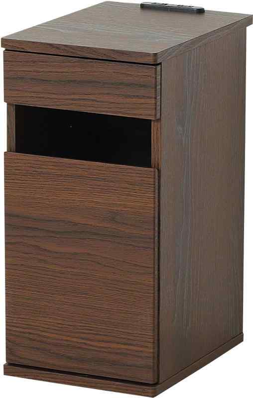 コンセント付ダストボックス ゴミ箱 ごみ箱 ダストBOX ペール付き スマホ置き サイドテーブル ブラウン