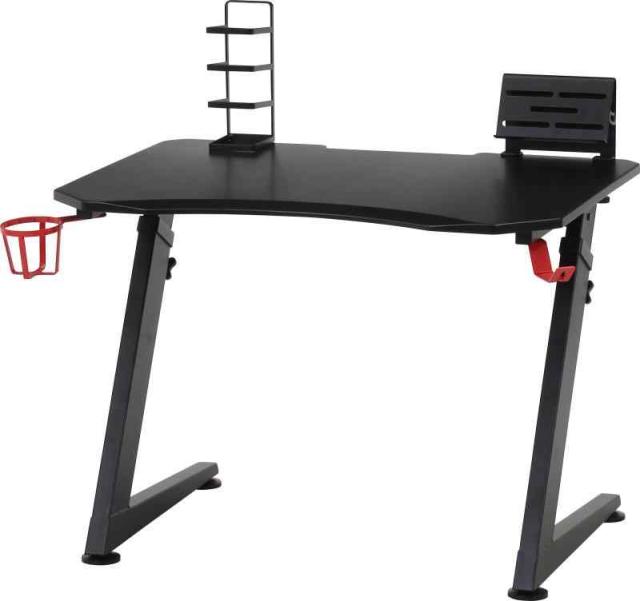 不二貿易 キッズ用ゲーミングデスク パソコンデスク 幅80×奥行62×高さ59cm レッド ヘッドフォンフック付き ドリンクホルダー付きレイズ 19452