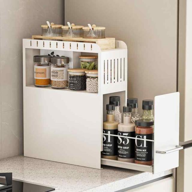 隠せる調味料ラック 2段 引き出し スリム スパイスラック 隙間収納 大