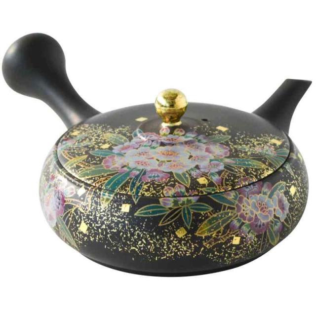 常滑焼 急須 石龍窯 黒泥 平型 花ちらし柄 容量約160ml 日本製 275730