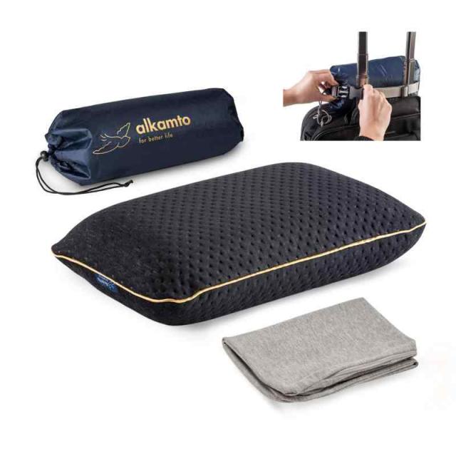 alkamto トラベル＆キャンプ枕 低反発まくら ドイツBASF社製メモリーフォーム使用 [旅行やキャンプでも上質な眠りを] アウトドア 車中泊 テント泊でも (ブラック)