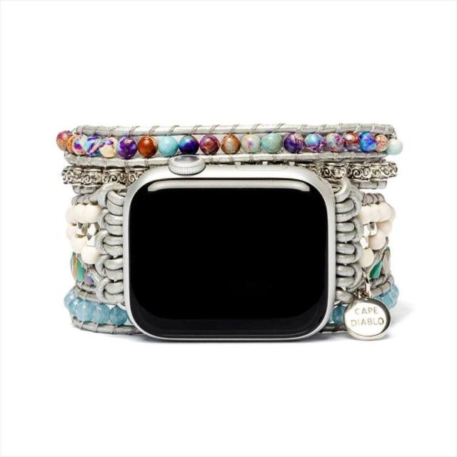 ケープディアブロ Apple watch 用 多重巻きバンド 38-45mm [ アップルウォッチ バンド 交換ベルト ブレスレット ドレッシー リストバンド 天然石 ] レディース ハンドメイド ストラップ CD23468AW オーシャンジャスパー Mサ