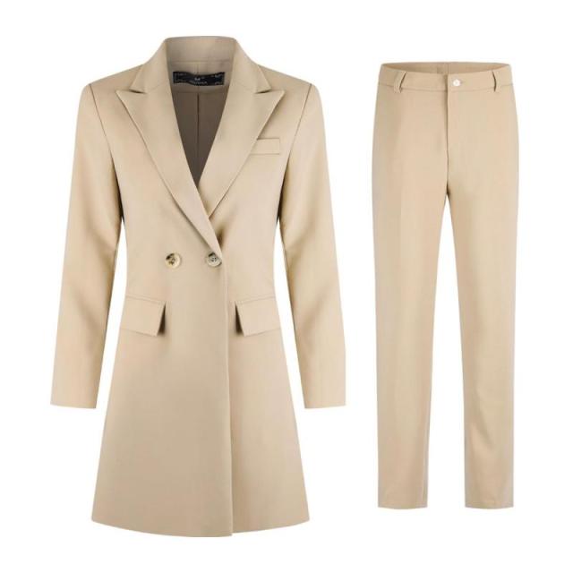 [ByFshow] パンツスーツ レディース 洋服 スーツ 2点セット エレガントロング ジャケット 長袖 レジャー ブラック オフィススーツ 秋 冬 就活 通勤 ビジネス用 面接 無地 おおきいサイズ (ホワイト, M)