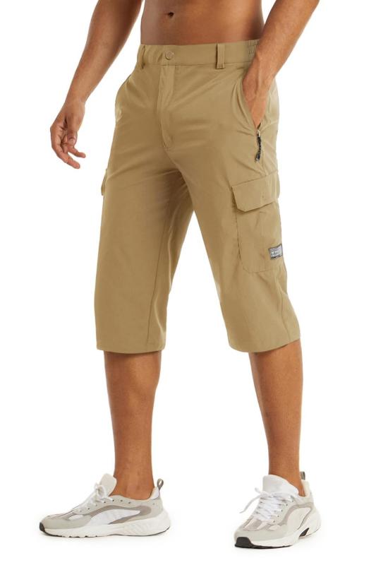 アウトドア メンズ ハーフパンツ スポーツ ショーツ 半ズボン 七分丈 カーゴパンツ 薄手 短パン 撥水 速乾吸汗 スリム 春夏秋 (XL, カーキ)