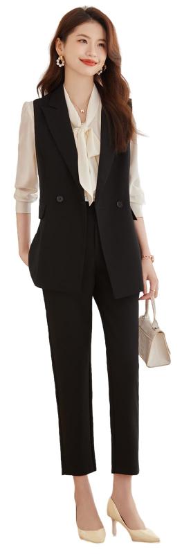 [KOSIKINI] スーツ レディース パンツスーツ ジャケット ベスト ２点セット 上下 セットアップ 無地 面接 通勤 入学式 卒業式 着痩せ オフィス フォーマル OL 就活 事務服 (M, 黒-2点セット)