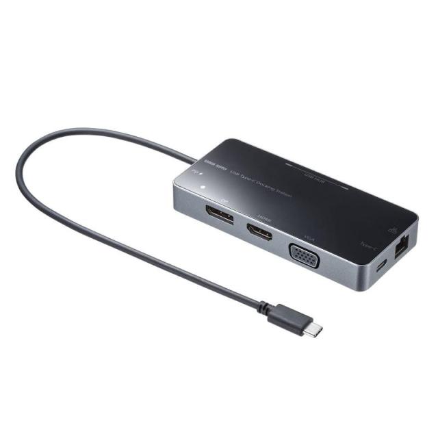 サンワサプライ ドッキングステーション/ハブ 8in1 USB Type-C接続(VGA/HDMI/DisplayPort/LANポート搭載) USB-DKM2BK