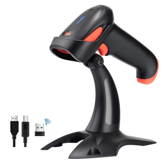 Tera ワイヤレスバーコードリーダー 有線無線両方対応 1次元 2次元 QRコード USB 2.4GHz Bluetooth対応 液晶表示バーコード読み取り 技適取得済み スタンド付き ハンズフリー 手持ち式 日本語取扱説明書付き バーコードスキャナー