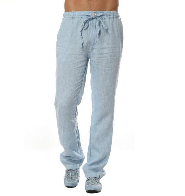[Dolly Para] 正規品麻ズボンメンズ スウェット リネンパンツ 100％麻ボトムス カジュアル ロング丈 2018夏秋涼しい 大きいサイズ 父ギフト (W88, 水色)