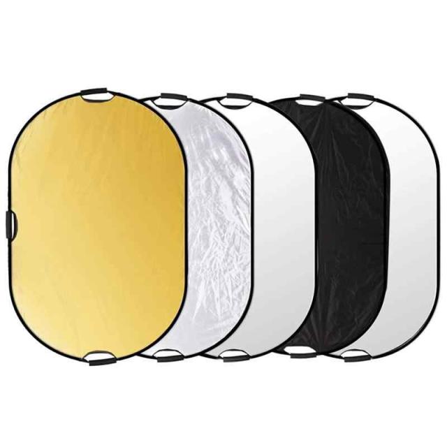 Selens 5-IN-1 撮影用 楕円レフ板 ハンドル付き スタジオレフ板 折りたたみ可能 (1枚で5色対応-金/銀/白/黒/半透明) (120x180cm)