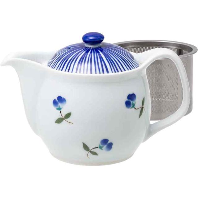 西海陶器 波佐見焼 松幸陶苑 ティーポット 約375ml (スーパーステンレス茶こし付) 風花 青 ブルー 日本製 20425
