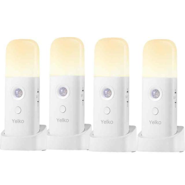 YELKO モーションセンサーナイトライト (Warm White, Four Pack)
