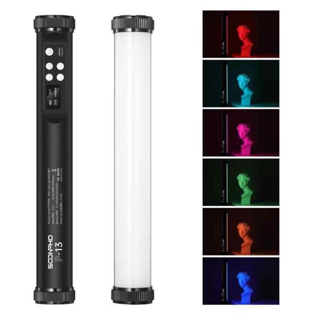 SOONPHO P13 撮影用 スティックライト RGBビデオライト 29CM LEDチューブライト フルカラー 2500-8500K色温度 FXモード 記憶機能 4000mAh充電式 マグネット搭載 卓上スタンド 日本語説明書付き USB ブラック (1