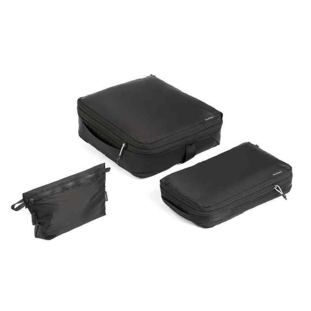 NextPacker 4パック 超軽量圧縮パッキングオーガナイザー アクセサリーポーチ＆シューズバッグ付き YKKダブルサイドジッパートラベルキューブセット バックパック＆スーツケース用 (Black, G3(ポーチ、10&amp;30Lの収納バッグ))