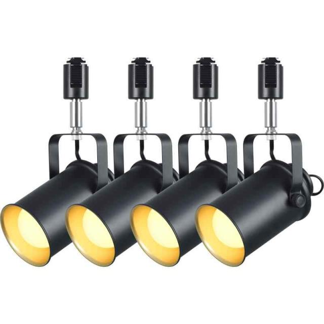 Dotoy ダクトレール用 スポットライト 配線ダクトレール用 白 led レールライト ライティングバー用器具 スポット 天井照明 照明器具 レール用照明 ライティングレール LED対応 (黒・E26 器具*4＋電球色LED電球*4)