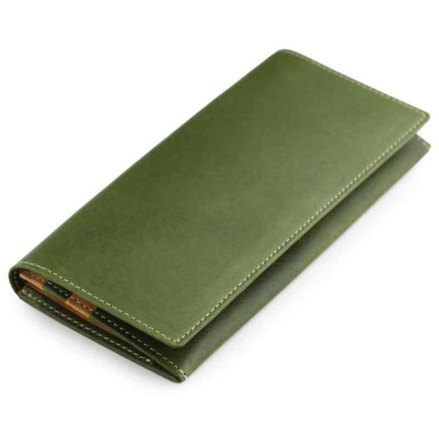 [アビエス] 日本製 栃木レザー 牛革 本革 長財布 (グリーン)