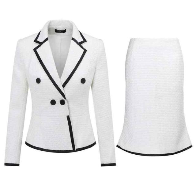 [ByFshow] スカートスーツ レディース 長袖 2点セット おしゃれ 黒 スカートスーツ オフィス ビジネススーツ 令嬢スーツ レディース 大きいサイズ 事務服 通勤 OL オフィス ビジネススーツ (ホワイト, L)