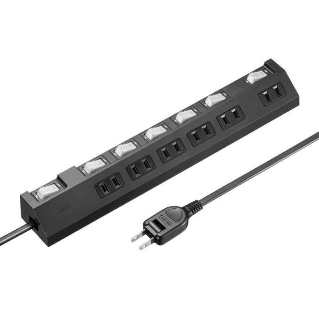 サンワサプライ 電源タップ 6個口・2ピン(2m) 節電 個別・一括集中スイッチ ホコリ防止シャッター 強力ネオジムマグネット 雷ガード搭載 ブラック TAP-S30-2BK