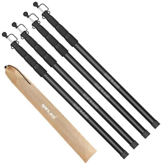 サンライク（SANLIKE）タープポール 伸縮 メインポール 組み立て不要 全長2.5m 元径30mm スライド式 無段階調節 テントポール アウトドア用品 キャンプ用品 ブラック (4本セットー全長2.5ｍ)