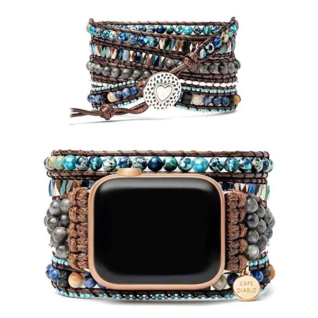 ケープディアブロ Apple Watch 用 バンド 多重巻きバンド 天然石 49/46/45/44/42/41/40/38mm 対応 【Ultra 3-1, Series 11-1, SE 3-1】 セリーンオーシャン Mサイズ [ ハンドメイド エンペ