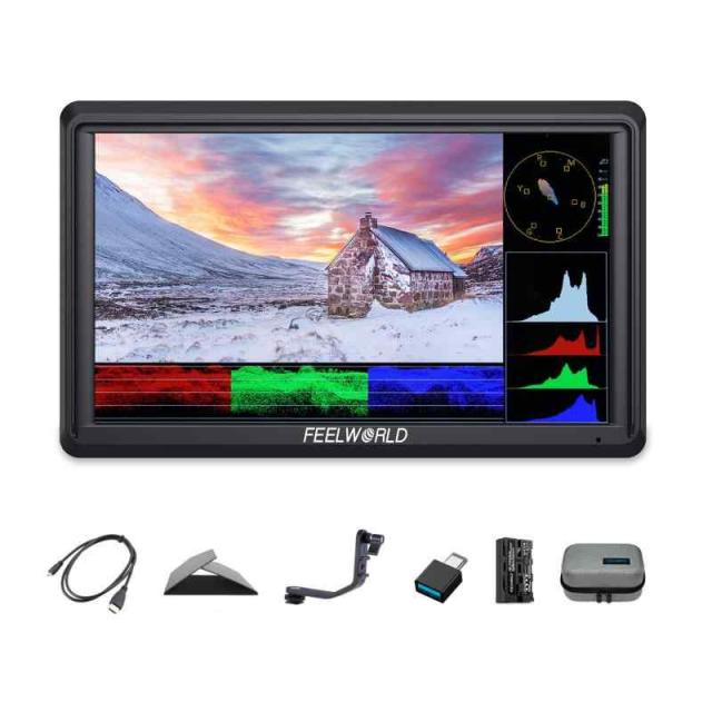 FEELWORLD FW568 6インチDSLRカメラ小型フィールドモニター3D LUT波形ベクトル図フルHD1920x1080 4K HDMI入出力（F550バッテリーと収納袋付き）