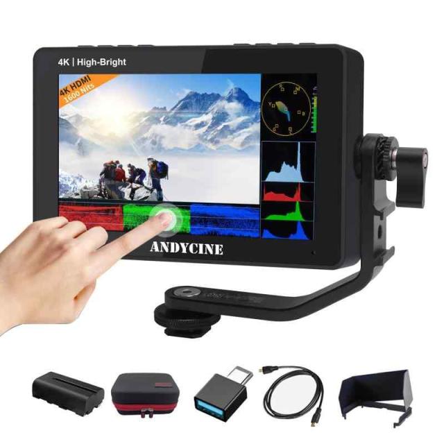ANDYCINE A6 II 5.5インチ タッチ式 フィールドモニター 【1600nit高輝度 4K HDMI入出力】 『3つの給電方法 Typc-C/DC12V給電 F970バッテリープレート』1920x1080 FHD 「F550Cバッテリー付き 遮