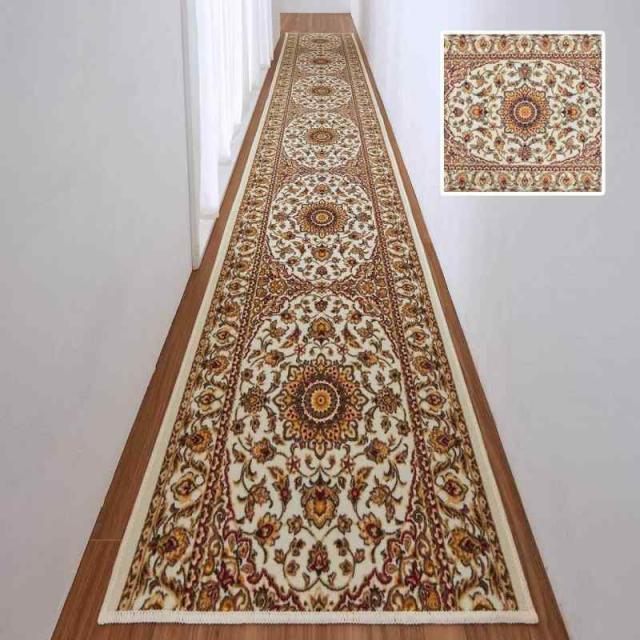 廊下 敷き カーペット 【エミール】 防音 幅 65 80 cm ロング カーペット 高級 上品 上質 おしゃれ ペルシャ風 (65 x 540 cm (長方形), ベージュ)