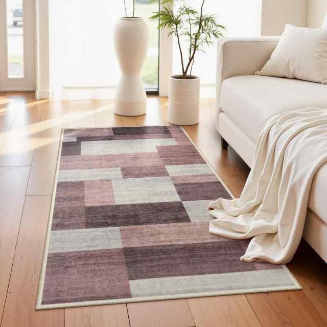 HAOCOO ラグ カーペット モダン リビング 廊下 洗える 60х180cm ラグマット 北欧風 モザイク カラーマッチング MSK (90x150cm, ピンク)