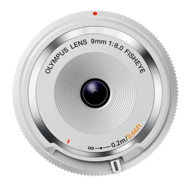 中古：OLYMPUS ミラーレス一眼 9mm f8 フィッシュアイ ボディキャップレンズ ホワイト BCL-0980 WHT