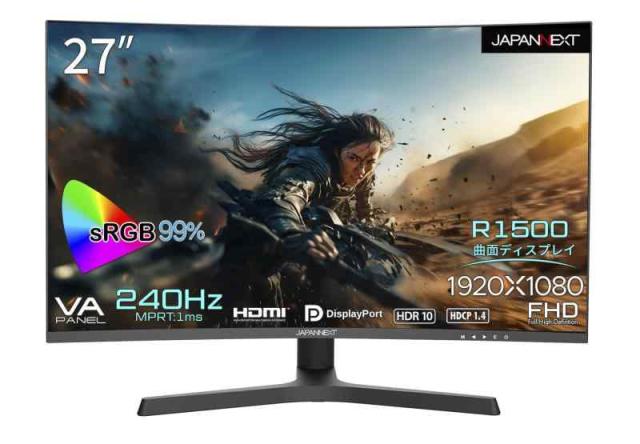 中古：JAPANNEXT 27インチ ゲーミングモニター 240Hz 4ms フルHD 1920x1080解像度 VA パネル ディスプレイ (HDMI/DisplayPort/VESA対応/高さ調節/回転(ピボット)機能/ブルーライトカット / 視野角1